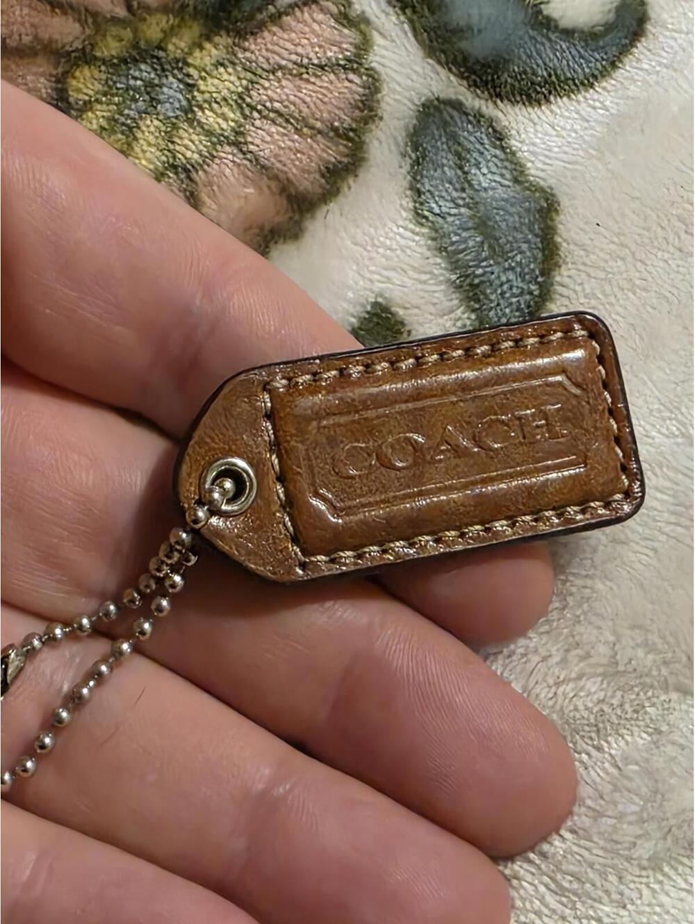 Rare Tan Coach Leather Charm with Ball Chain